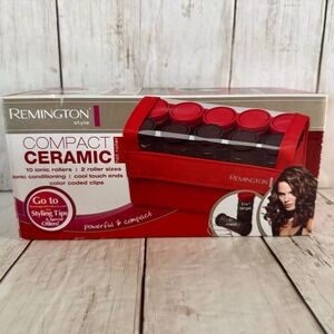 Remington Style Compact Ceramic Hot Roller Set H-1015 Red Travel Case 10 Rollers